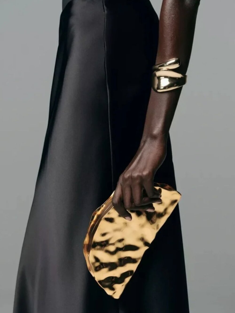 Zara Gold Metallic Hard Case Clutch Bag